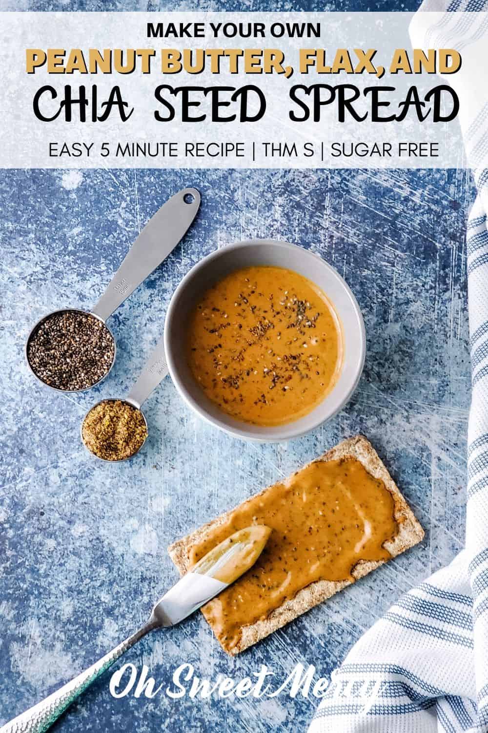 Make your own Trader Joe's or Aldi peanut butter with flax and chia seeds with this super easy 5 minute recipe! A healthy, delicious peanut butter spread great for celery, sandwiches, smoothies, and more. #peanutbutter #chia #flax #lowcarb #thmsnacks