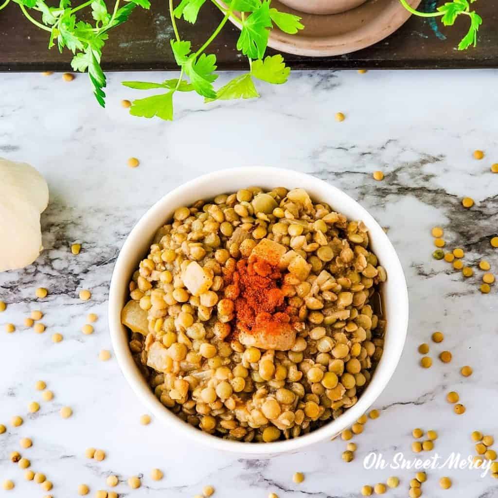 Bowl of simple seasoned lentils