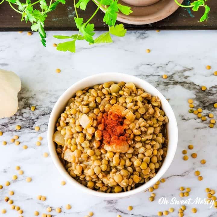 Bowl of simple seasoned lentils