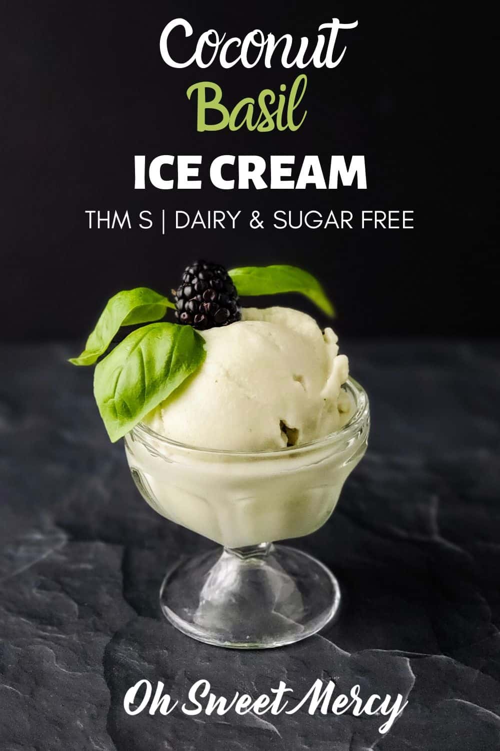 My low carb and sugar free Coconut Basil Ice Cream is surprisingly delicious! Use fresh basil for best flavor but in a pinch dried will work too. #thm #icecream #recipes #basil #coconut #vegan #lowcarb #sugarfree #dairyfree