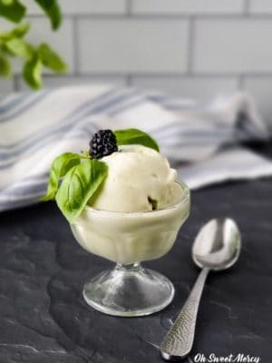 Ice cream dish with coconut basil ice cream