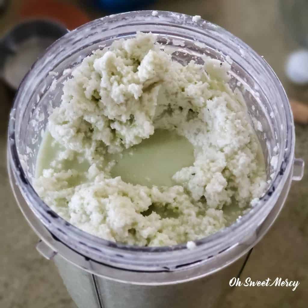 Overwhipped coconut basil ice cream base looks curdled