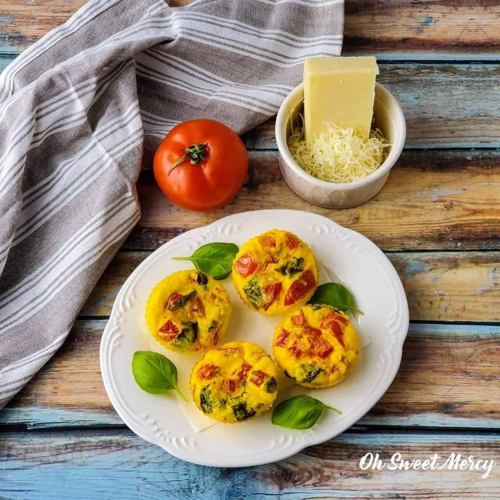 Plate of easy caprese egg cups
