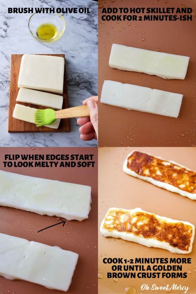 Collage showing how to cook grilling cheese