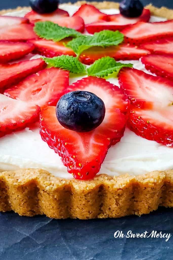 Close up of berry tart with blueberries