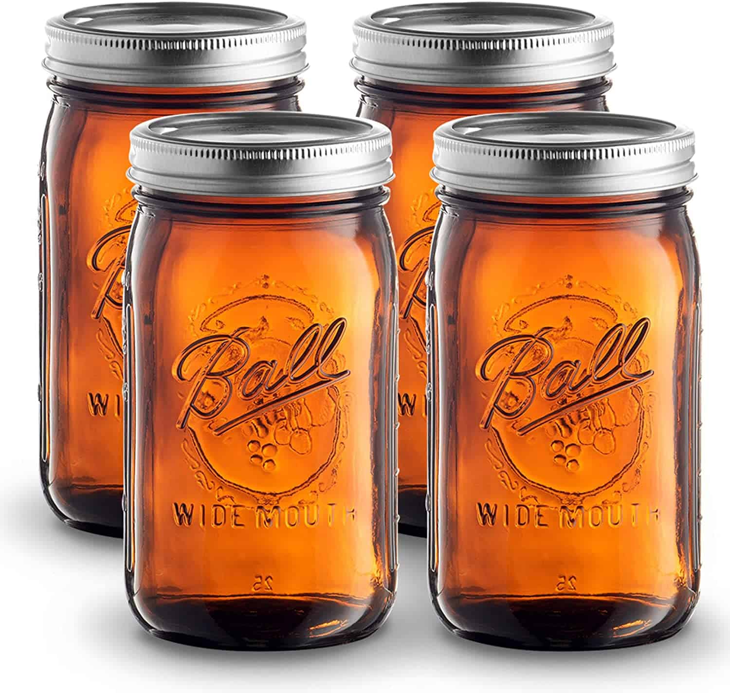 Amber UV Blocking Wide Mouth Mason Jars, 32 Oz
