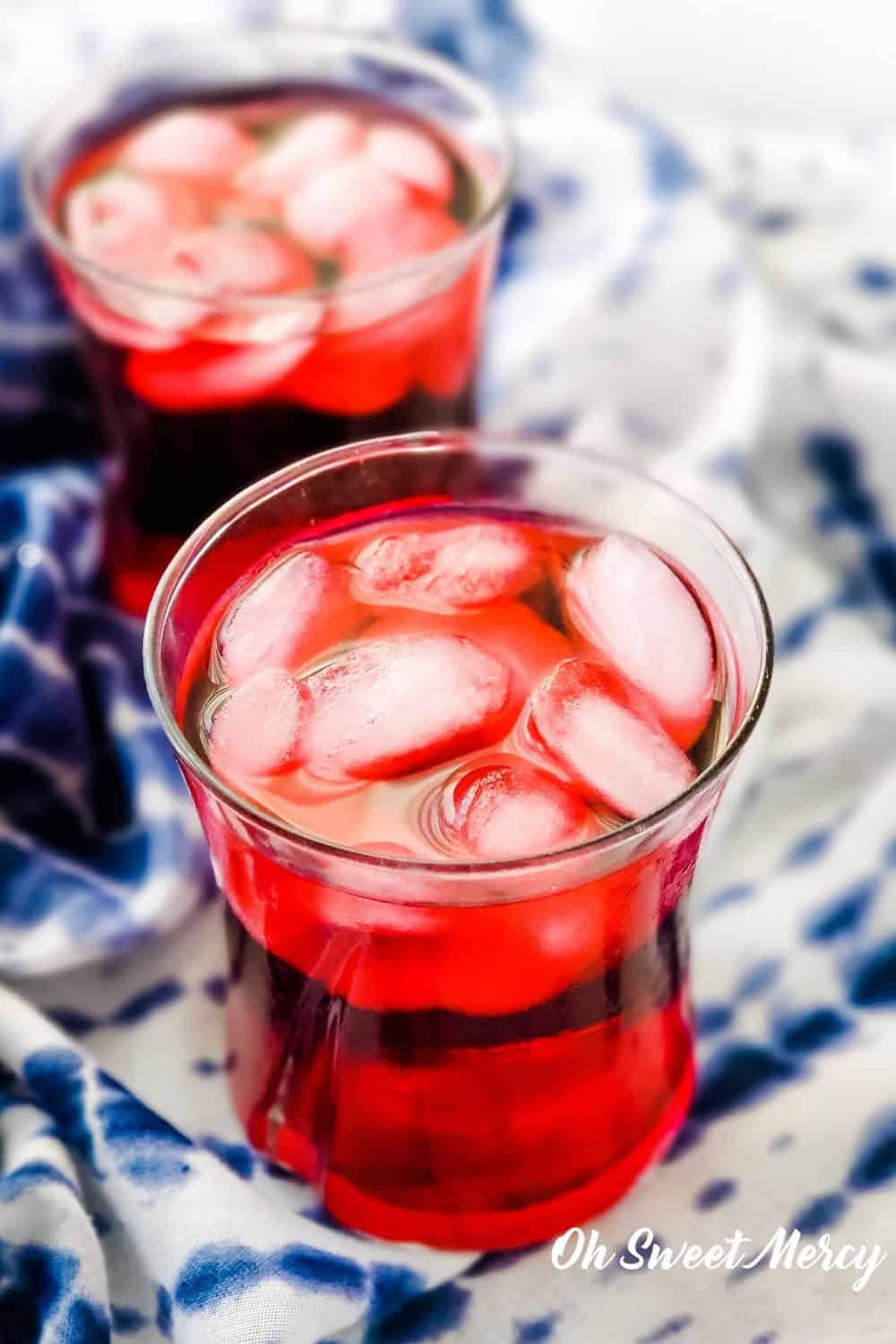 Glasses of refreshing cold brew hibiscus tea