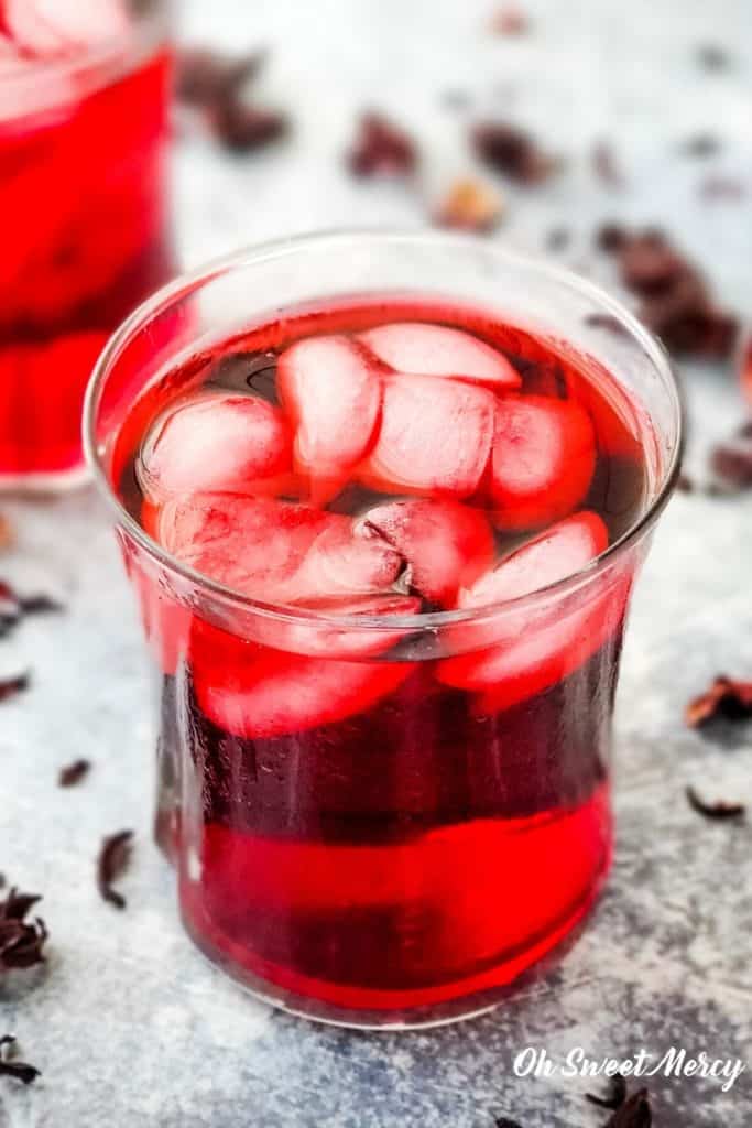 Glass of cold brewed hibisus tea