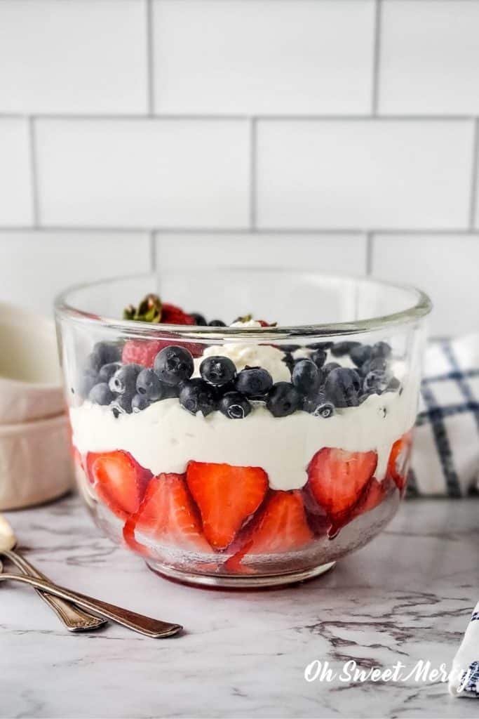 Bowl of beautiful low carb layered berry dessert