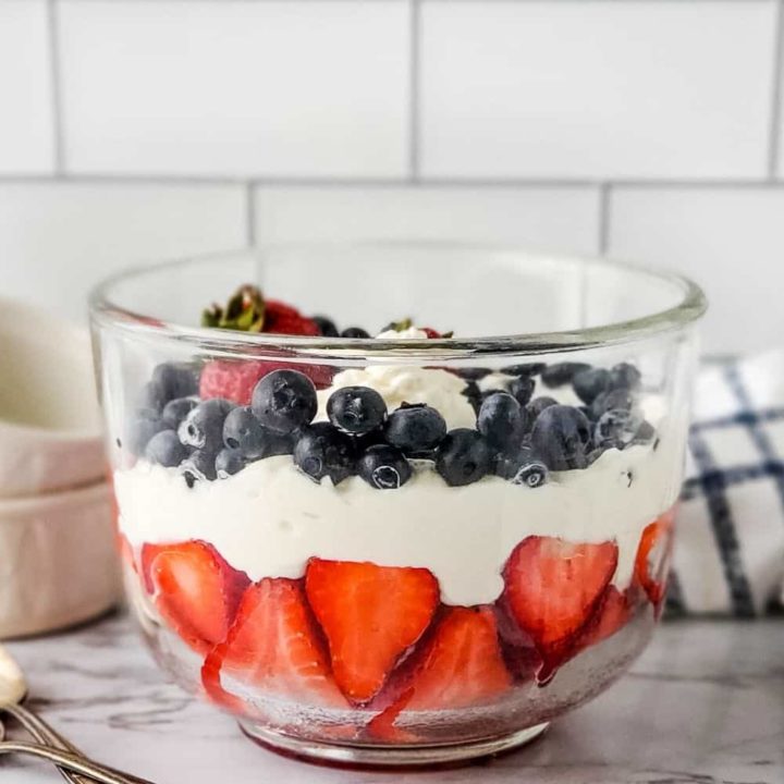 Bowl of beautiful low carb layered berry dessert