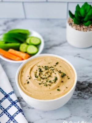 Bowl of Savory White Bean dip with veggies