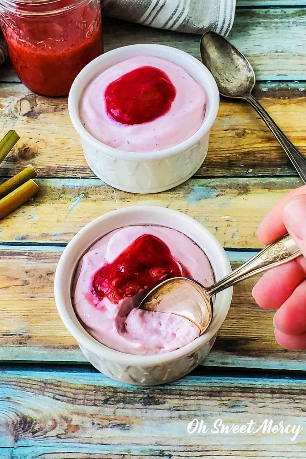 Strawberry Rhubarb Whipped Cottage Cheese THM FP Oh Sweet Mercy