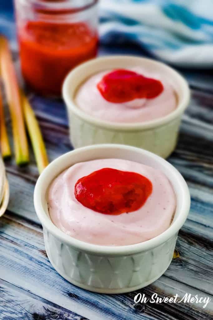 2 bowls of Strawbery Rhubarb Whipped Cottage Cheese