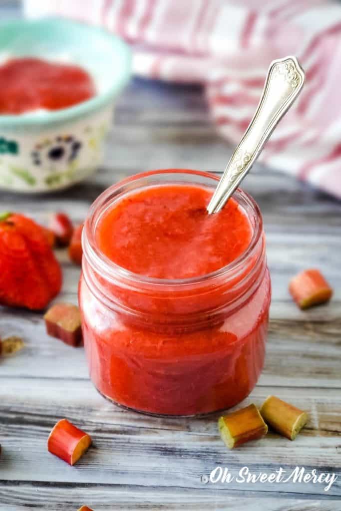 Small jar of sugar free strawberry rhubarb sauce