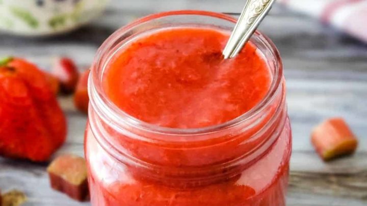 Small jar of sugar free strawberry rhubarb sauce