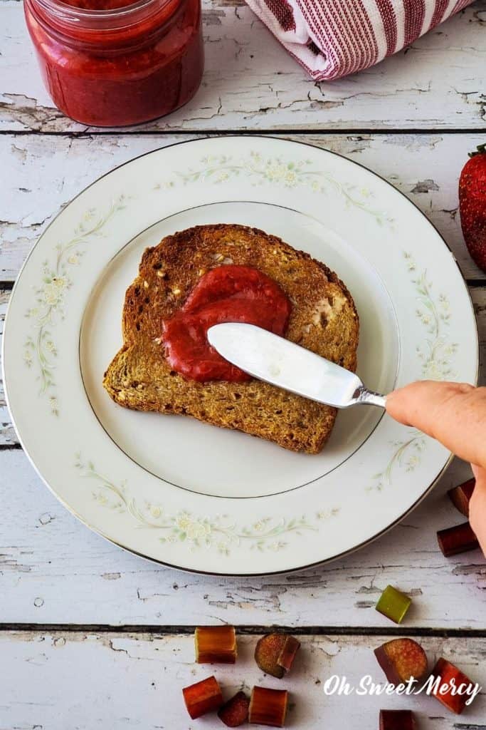 Strawberry rhubarb sauce on toast