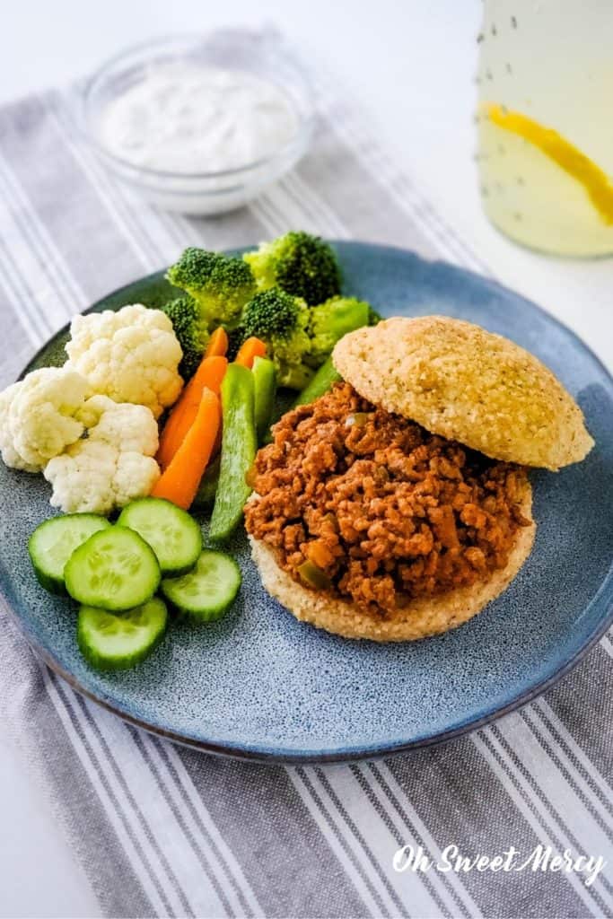 Sloppy joes with fresh veggies and dip