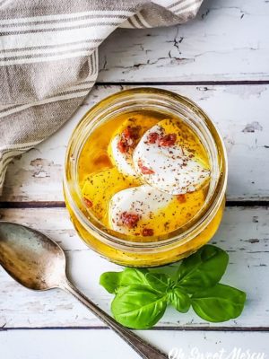 Marinated mozzarella in a mason jar