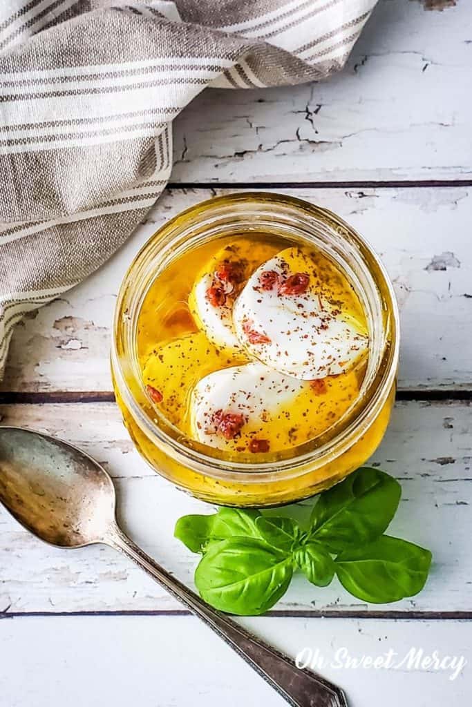 Marinated mozzarella in a mason jar