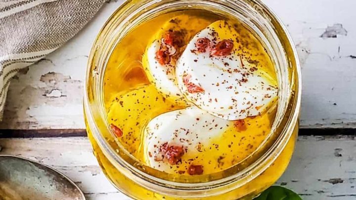 Marinated mozzarella in a mason jar