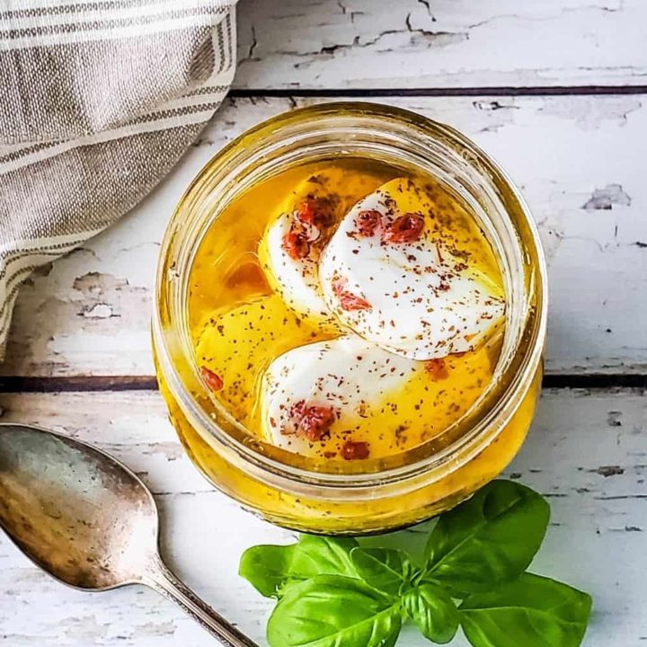 Marinated mozzarella in a mason jar