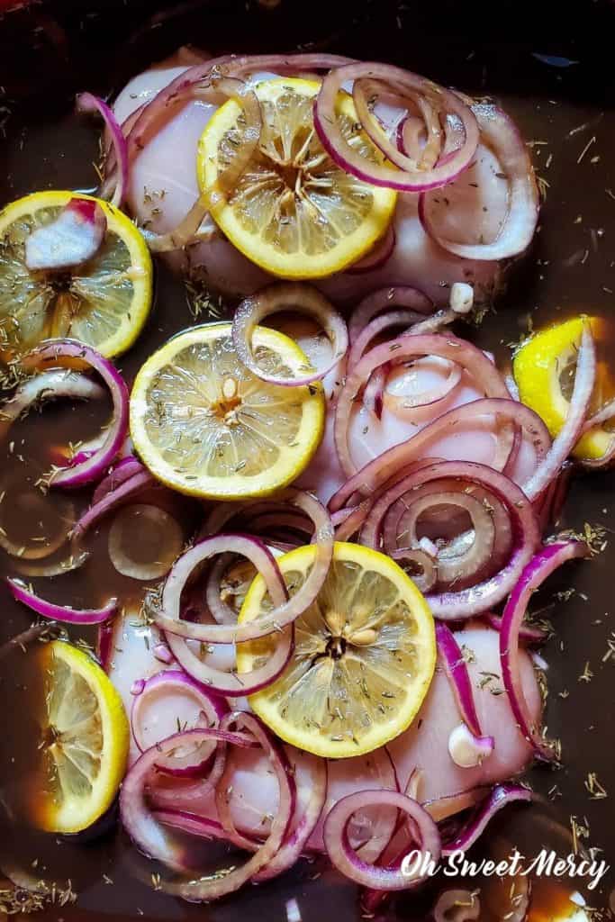 chicken breasts marinating in low carb sweet tea brine