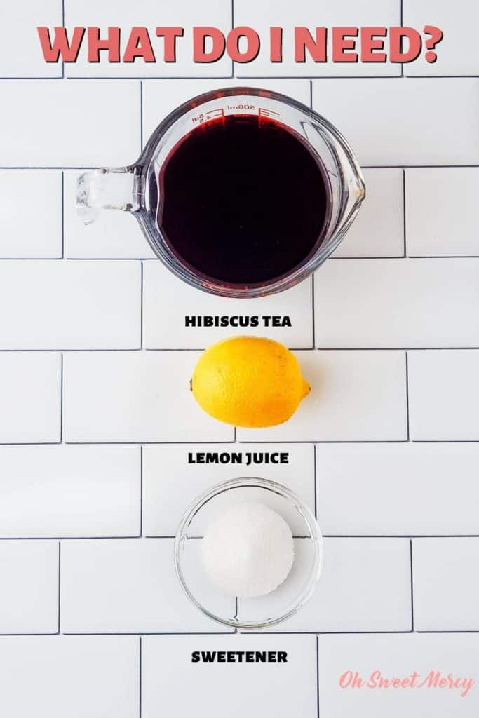 Lemon Hibiscus Popsicles ingredients: hibiscus tea, lemon juice, sweetener