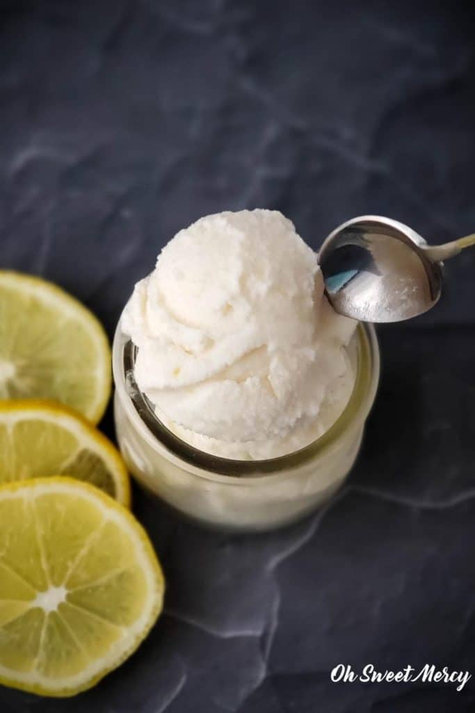 Digging into freshly made ice cream with a spoon