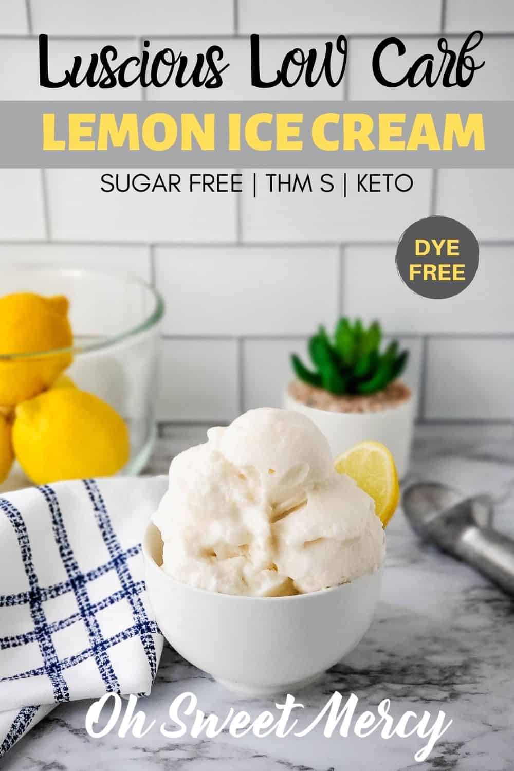 My bright, refreshing, low carb lemon ice cream is luscious and dreamy! Perfect for hot summer days, THM S, and keto friendly. #thm #lemon #icecream #lowcarb #sugarfree #keto @ohsweetmercy