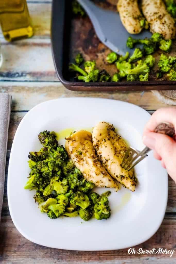 Chicken and broccoli on a plate