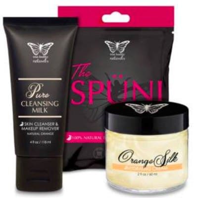 Product bundle: Pure Cleansing Milk, Spunj Facial Exfoliator, Orange Silk Cleansing Cream