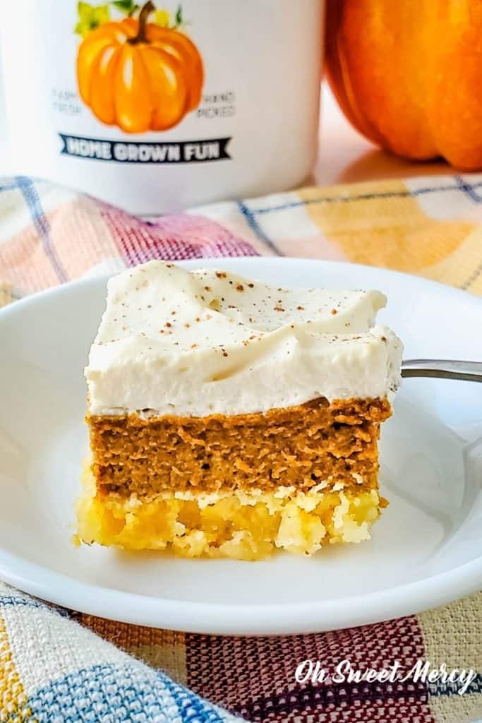 Piece of sugar free pumpkin pie bars, ready to eat