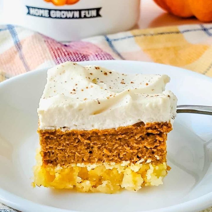 Piece of sugar free pumpkin pie bars, ready to eat