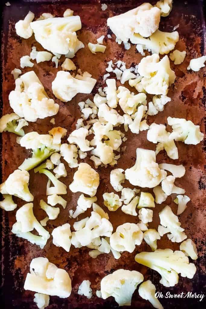 baking sheet with cauliflower florets