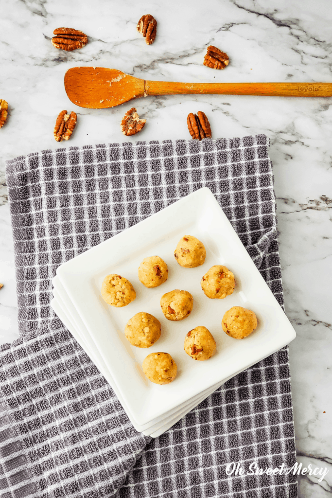 Plate of butter pecan protein bites