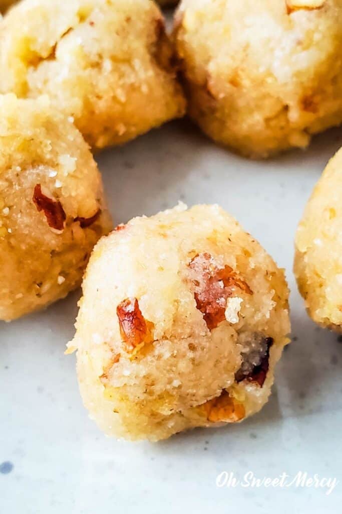 Close up of finished protein balls