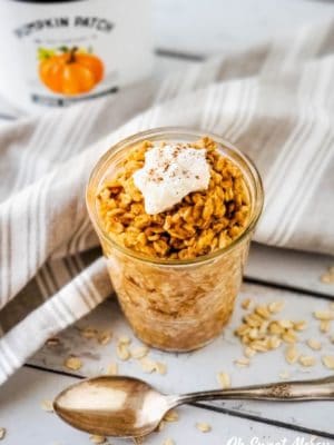 Small jar of caramel pumpkin spice overnight oats