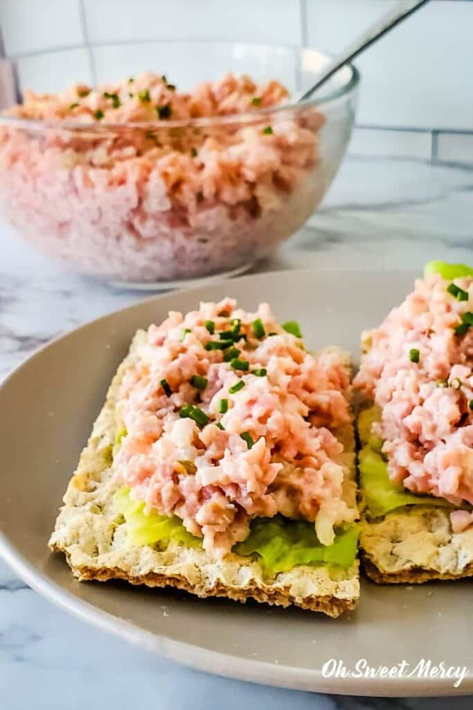 Ham salad on wasa crackers with lettuce