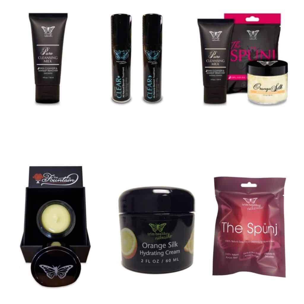 Collage of various THM skin care products