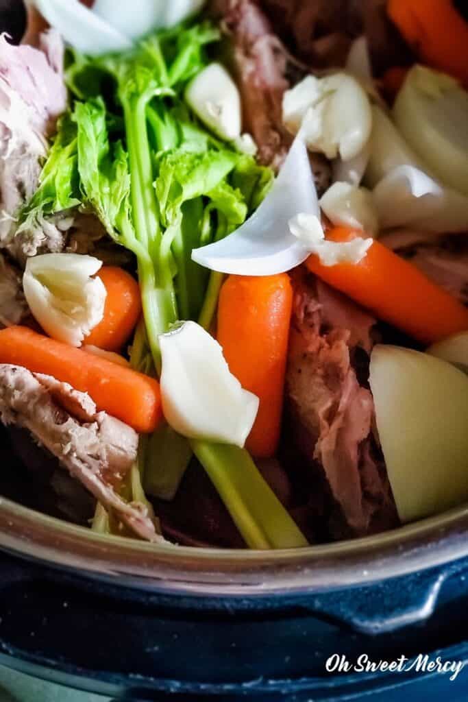 Instant pot with broth ingredients