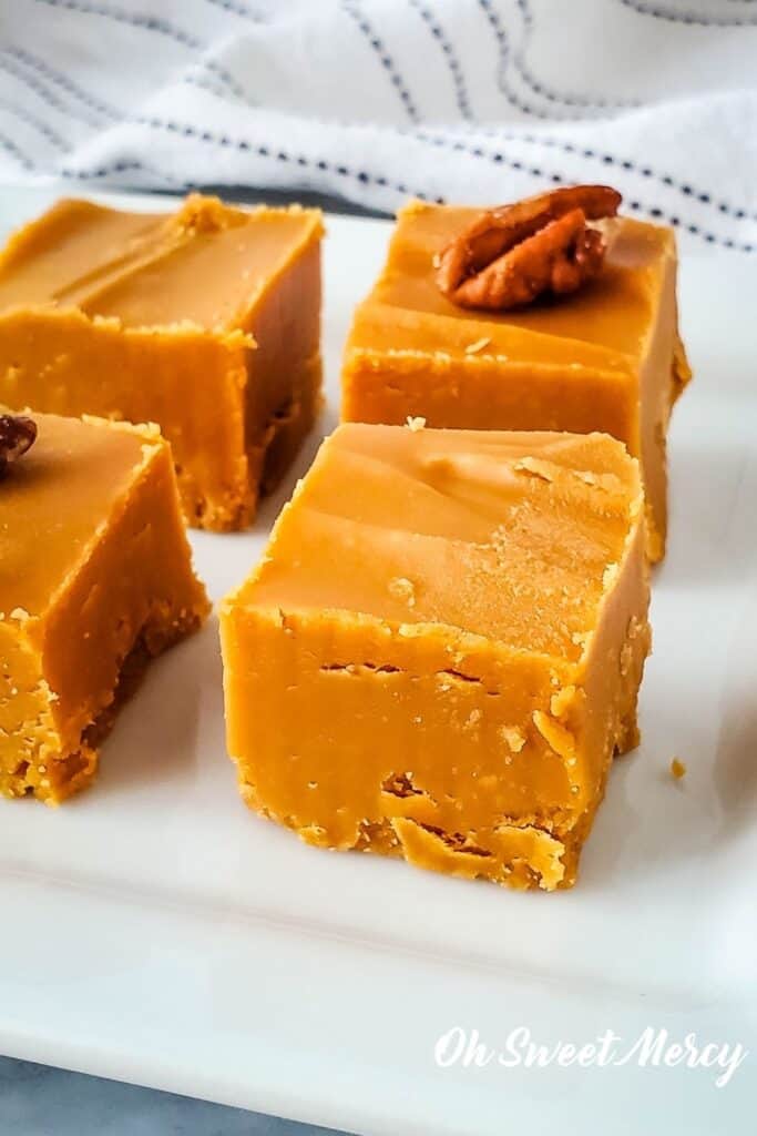 Close up of piece of low carb butterscotch fudge