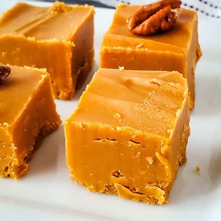 Close up of piece of low carb butterscotch fudge