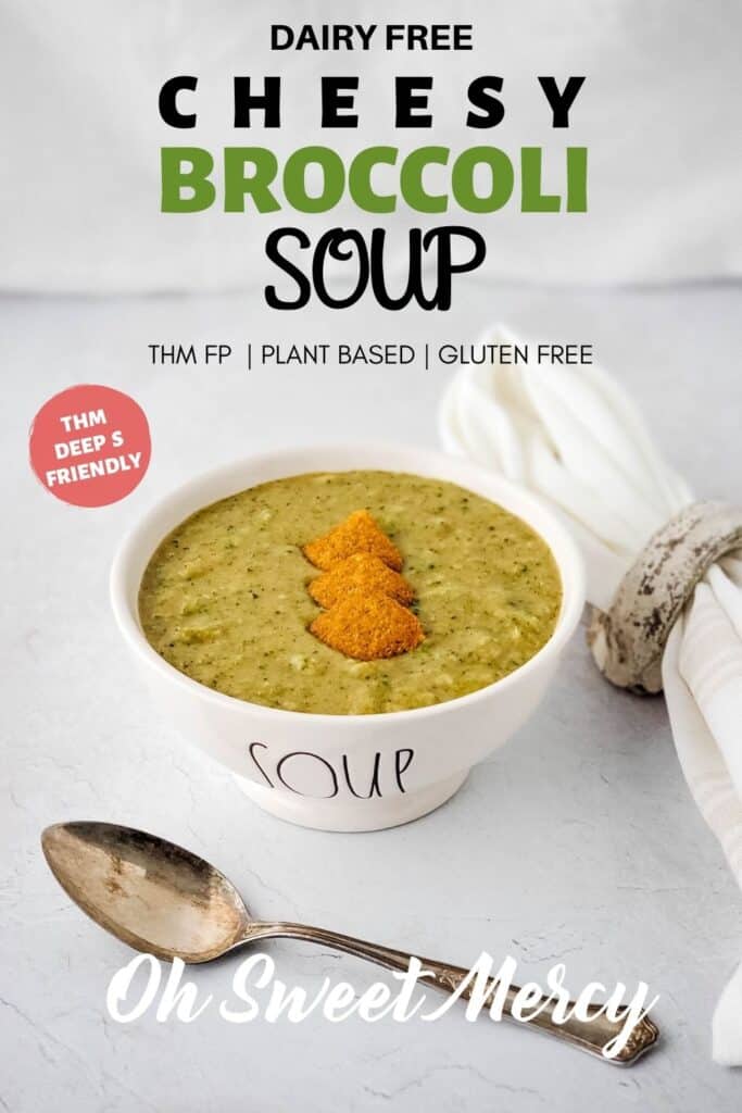 Pinterest Pin image for Dairy Free Cheesy Broccoli Soup