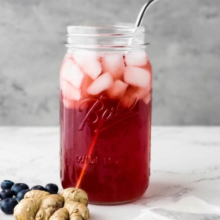 Mason jar of ginger blueberry good girl moonshine