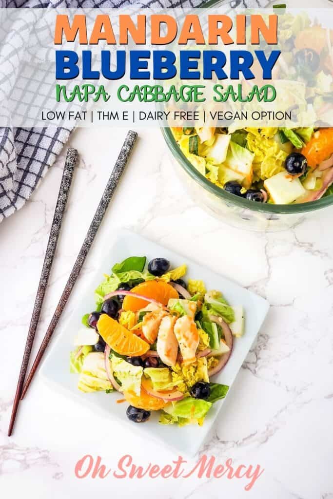 Pinterest Pin image for Low Fat Mandarin Blueberry Napa Cabbage Salad 
