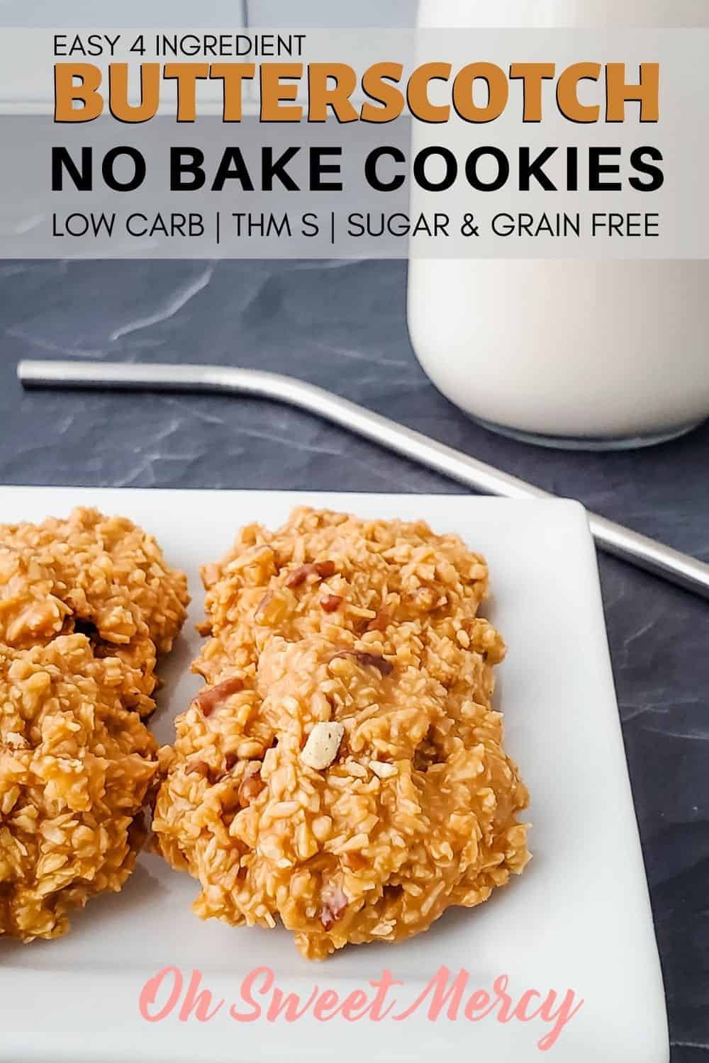 Quick and easy, just 4 ingredients! No sugar, no grains, and no boiling. This easy low carb recipe makes a great THM S (and keto) treat! #thm #lowcarb #keto #grainfree #sugarfree #glutenfree #nobakecookies