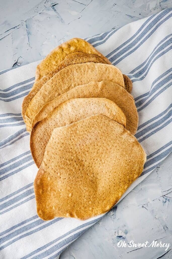 Cooked matzah on a towel