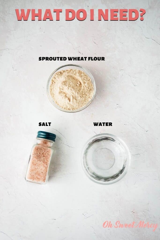 Ingredients for sprouted wheat matzah: sprouted wheat flour, salt, water