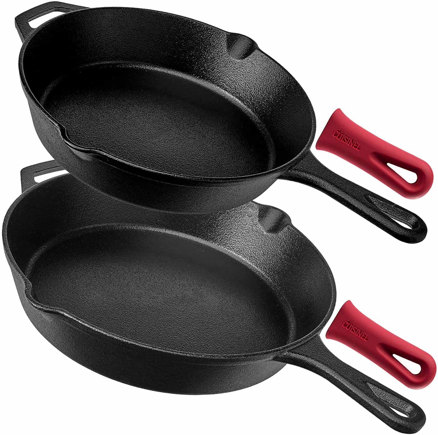 Pre-Seasoned Cast Iron Skillet 2-Piece Set (10-Inch and 12-Inch) Oven Safe Cookware | 2 Heat-Resistant Holders | Indoor and Outdoor Use | Grill, Stovetop, Induction Safe