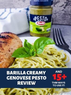 Pinterest Pin Image for Barilla Creamy Genovese Pesto Review + Over 15 Tasty THM Ways To Use It